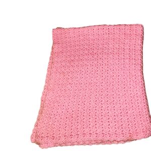 Vintage Pink Crochet Baby Blanket Afghan. Handmade    approximately 31" × 37"